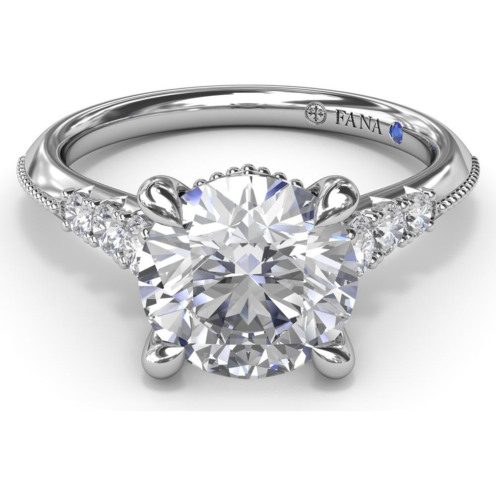 Knife-Edge Engagement Ring Setting with Graduated Round Diamond Shoulders and Milgrain Detail by Fana - 0.33 Carat Total Diamond Weight