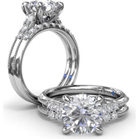 Knife-Edge Engagement Ring Setting with Graduated Round Diamond Shoulders and Milgrain Detail by Fana - 0.33 Carat Total Diamond Weight