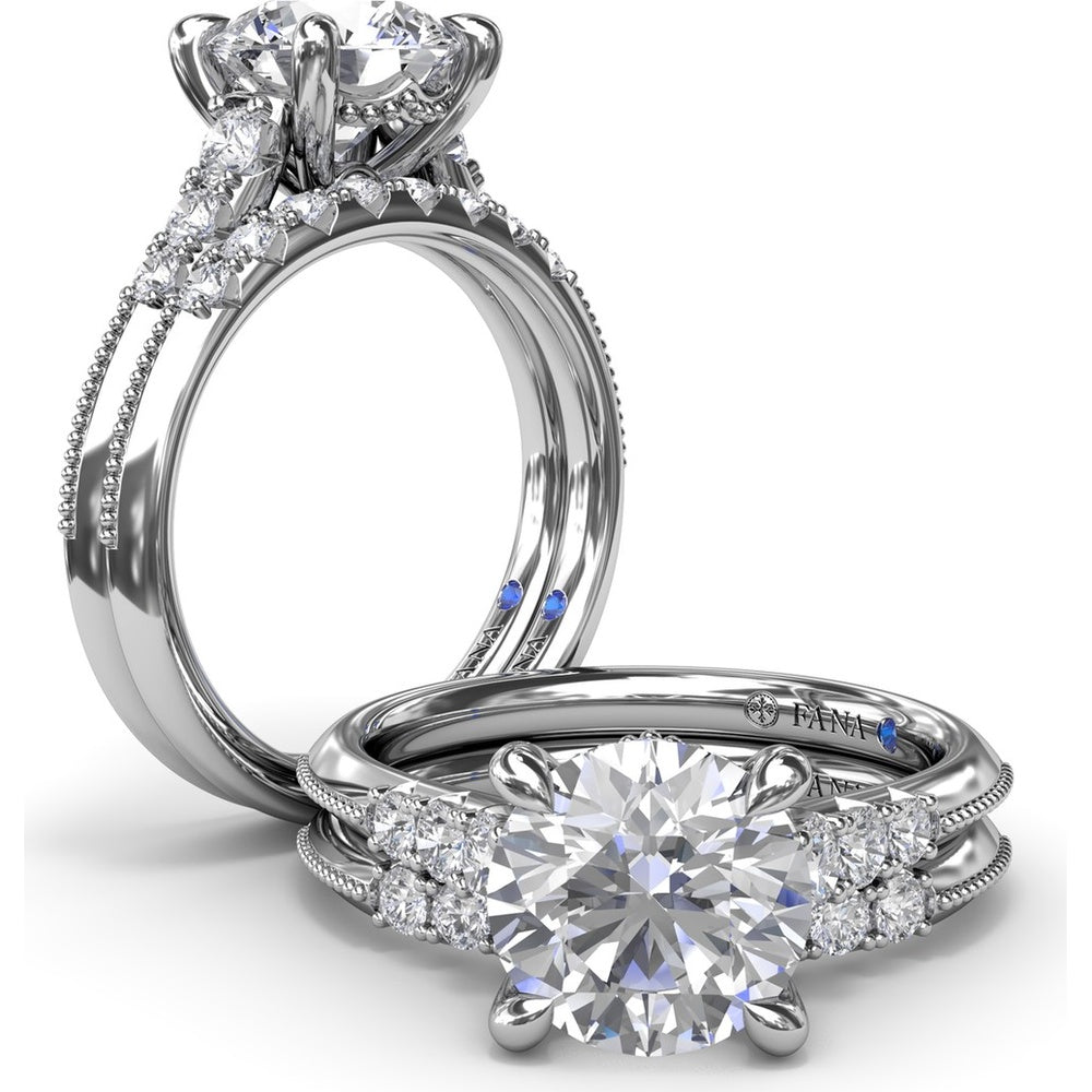 Knife-Edge Engagement Ring Setting with Graduated Round Diamond Shoulders and Milgrain Detail by Fana - 0.33 Carat Total Diamond Weight