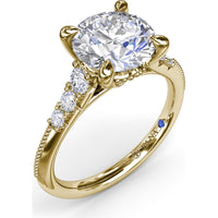 Knife-Edge Engagement Ring Setting with Graduated Round Diamond Shoulders and Milgrain Detail by Fana - 0.33 Carat Total Diamond Weight