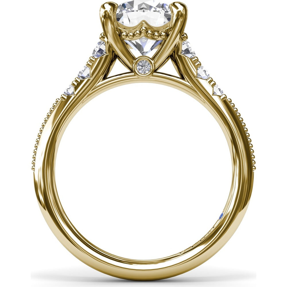 Knife-Edge Engagement Ring Setting with Graduated Round Diamond Shoulders and Milgrain Detail by Fana - 0.33 Carat Total Diamond Weight