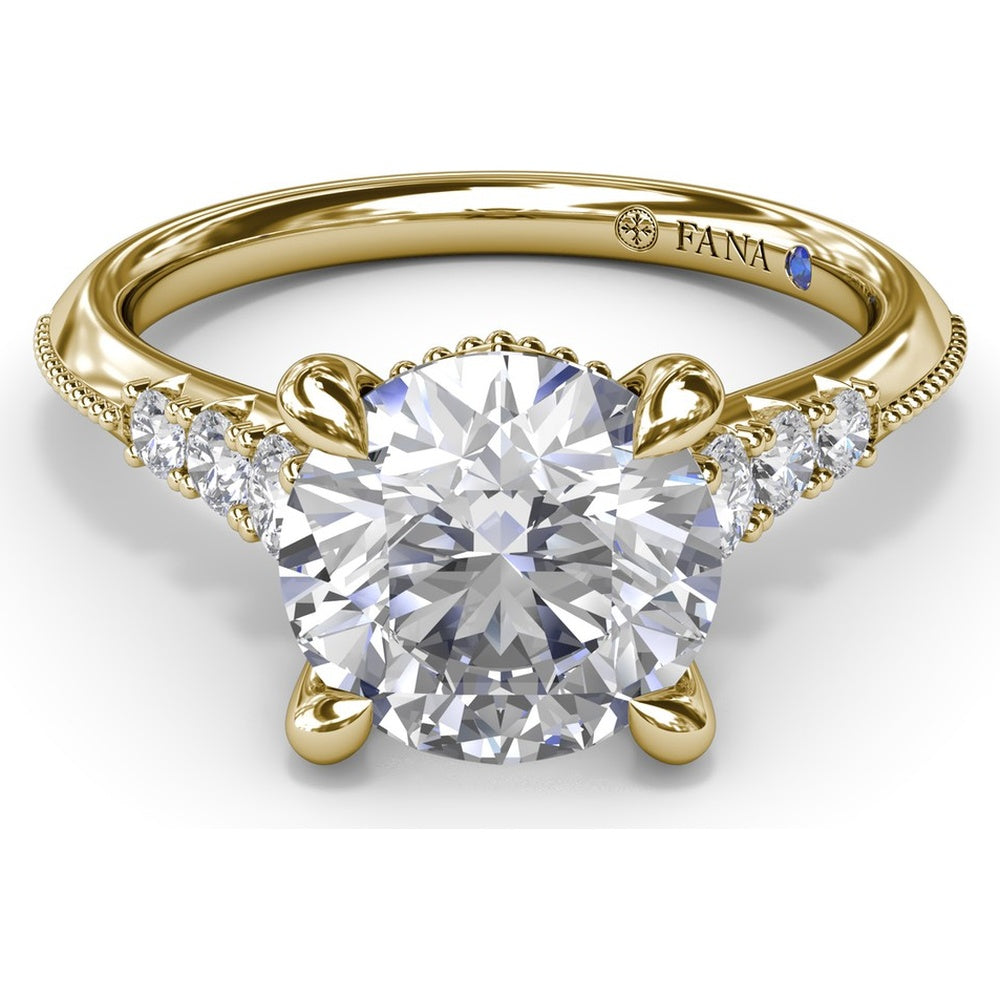 Knife-Edge Engagement Ring Setting with Graduated Round Diamond Shoulders and Milgrain Detail by Fana - 0.33 Carat Total Diamond Weight