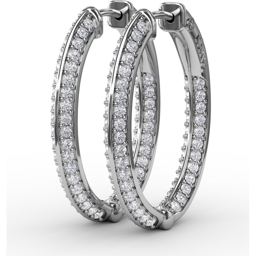 Knife Edge Hoop Earrings with Pavé Set Round Diamonds by Fana - 1.24 Carat Total Diamond Weight