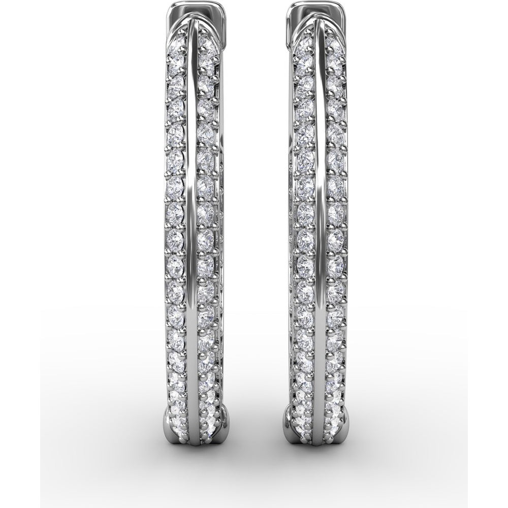 Knife Edge Hoop Earrings with Pavé Set Round Diamonds by Fana - 1.24 Carat Total Diamond Weight