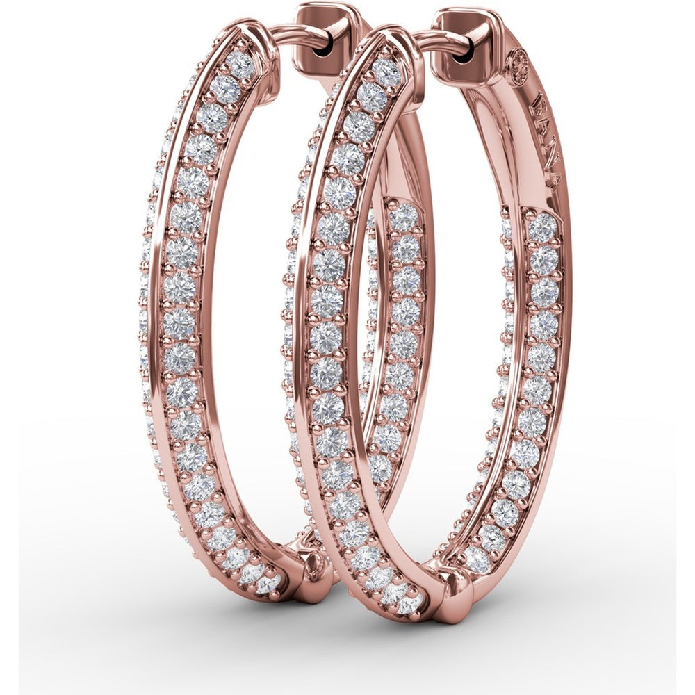 Knife Edge Hoop Earrings with Pavé Set Round Diamonds by Fana - 1.24 Carat Total Diamond Weight