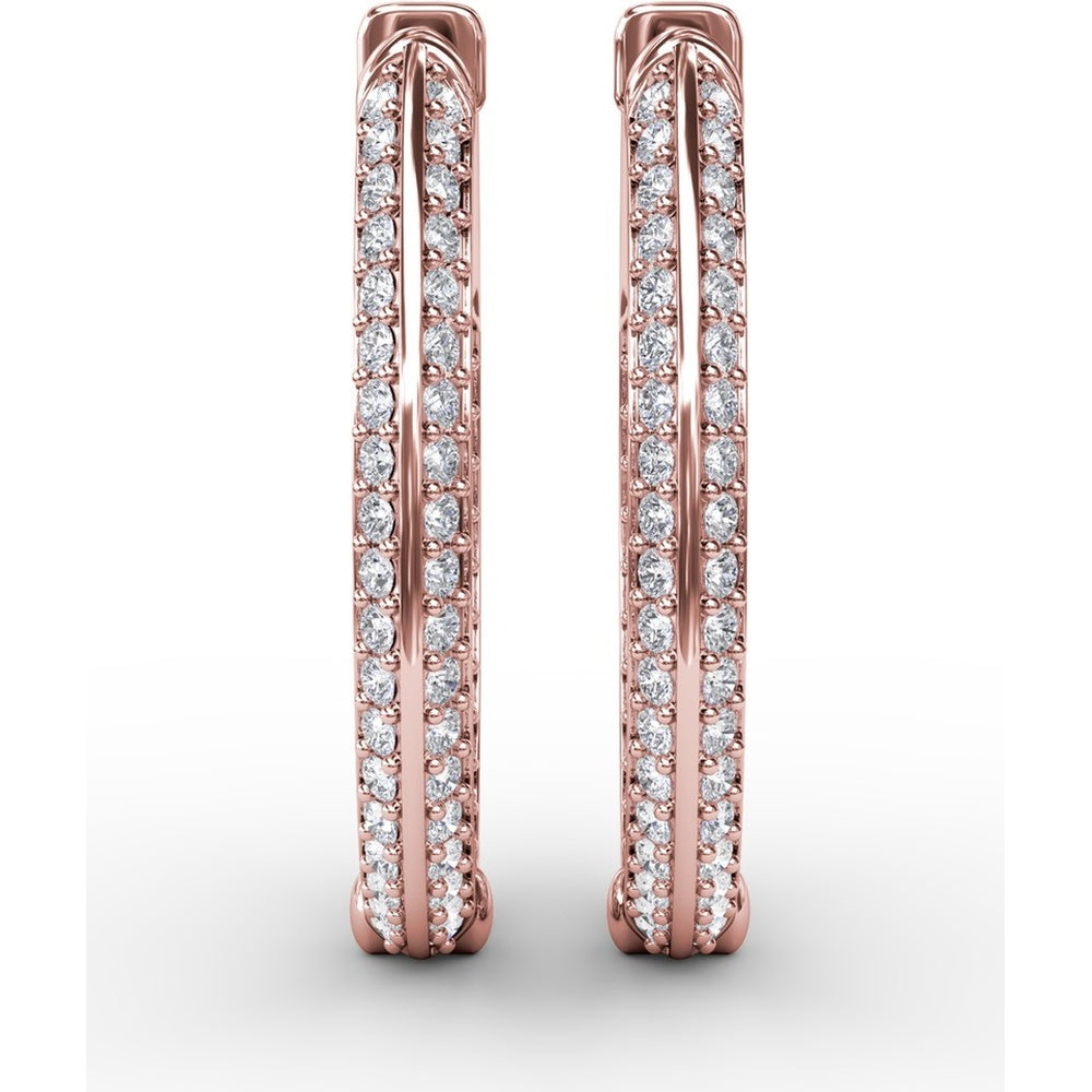 Knife Edge Hoop Earrings with Pavé Set Round Diamonds by Fana - 1.24 Carat Total Diamond Weight