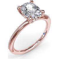 Knife-Edge Solitaire Engagement Ring Setting with Hidden Halo and Milgrain Detail by Fana - 0.07 Carat Total Diamond Weight