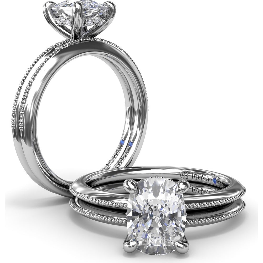 Knife-Edge Solitaire Engagement Ring Setting with Hidden Halo and Milgrain Detail by Fana - 0.07 Carat Total Diamond Weight