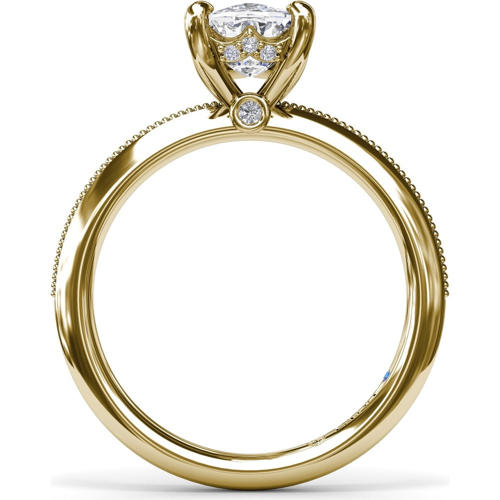 Knife-Edge Solitaire Engagement Ring Setting with Hidden Halo and Milgrain Detail by Fana - 0.07 Carat Total Diamond Weight