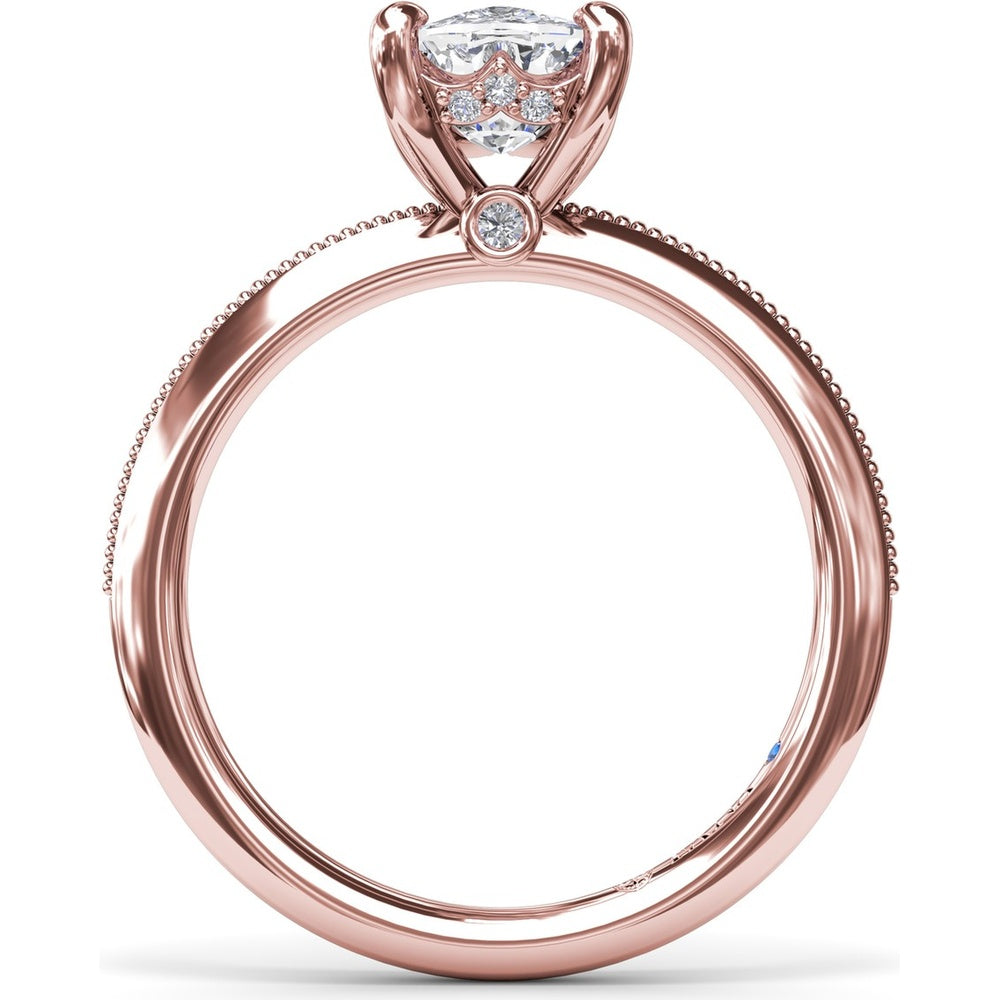 Knife-Edge Solitaire Engagement Ring Setting with Hidden Halo and Milgrain Detail by Fana - 0.07 Carat Total Diamond Weight