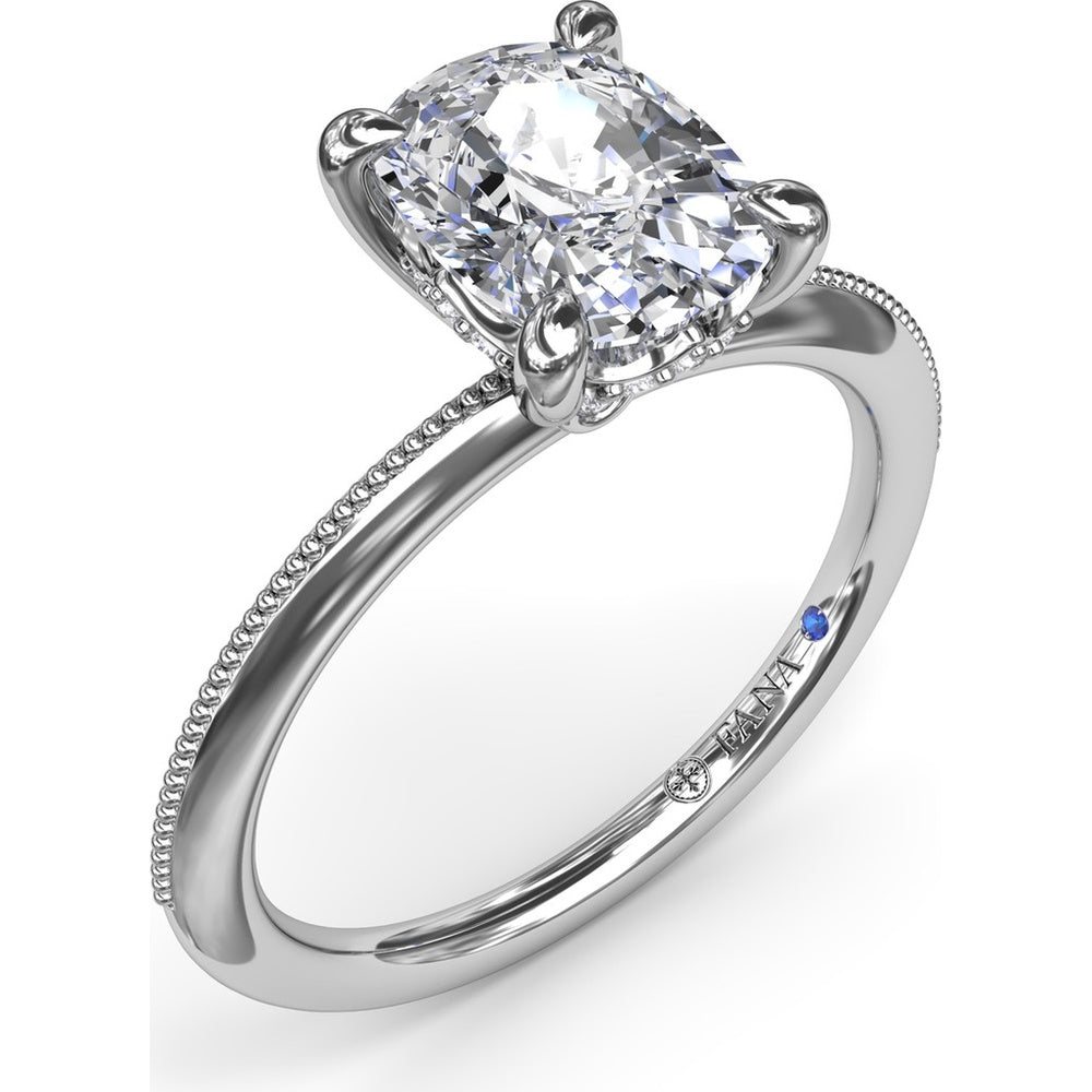 Knife-Edge Solitaire Engagement Ring Setting with Hidden Halo and Milgrain Detail by Fana - 0.07 Carat Total Diamond Weight
