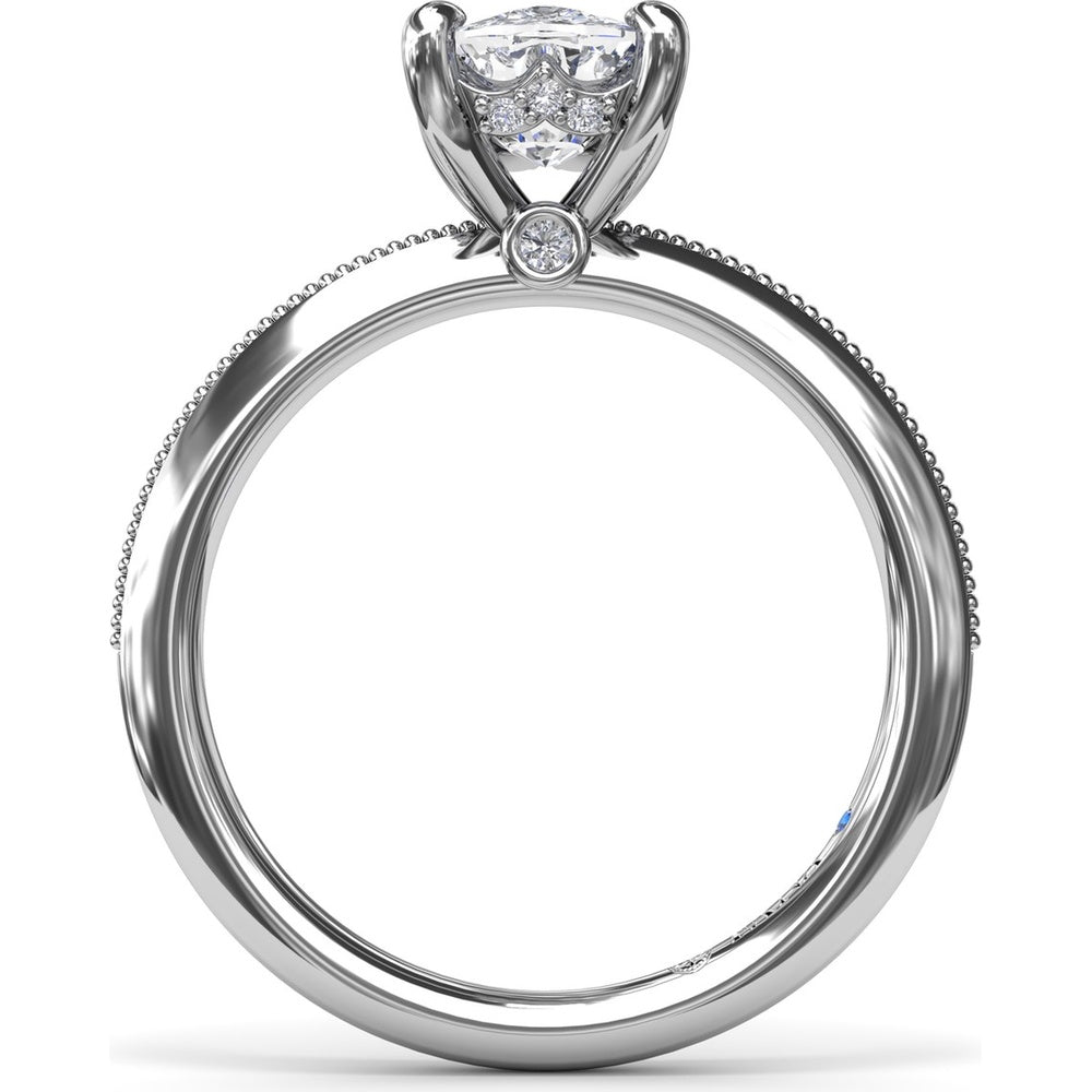 Knife-Edge Solitaire Engagement Ring Setting with Hidden Halo and Milgrain Detail by Fana - 0.07 Carat Total Diamond Weight