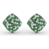 Large Round Pavé Emerald and Diamond Stud Earrings by Fana - 2.46 Carat Total Gemstone Weight