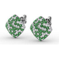 Large Round Pavé Emerald and Diamond Stud Earrings by Fana - 2.46 Carat Total Gemstone Weight