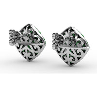 Large Round Pavé Emerald and Diamond Stud Earrings by Fana - 2.46 Carat Total Gemstone Weight