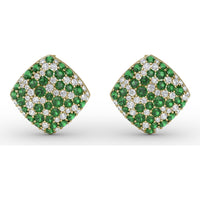 Large Round Pavé Emerald and Diamond Stud Earrings by Fana - 2.46 Carat Total Gemstone Weight