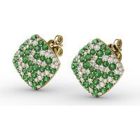 Large Round Pavé Emerald and Diamond Stud Earrings by Fana - 2.46 Carat Total Gemstone Weight
