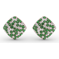 Large Round Pavé Emerald and Diamond Stud Earrings by Fana - 2.46 Carat Total Gemstone Weight