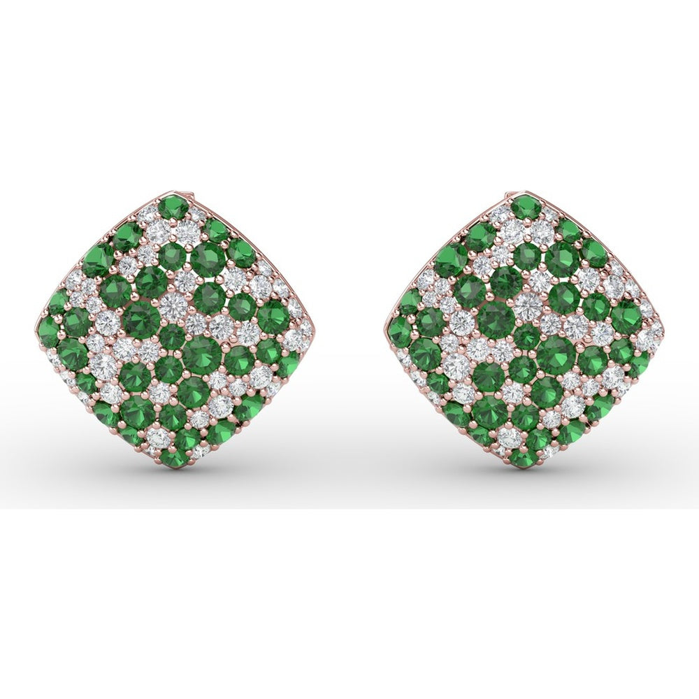 Large Round Pavé Emerald and Diamond Stud Earrings by Fana - 2.46 Carat Total Gemstone Weight