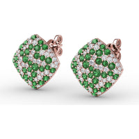Large Round Pavé Emerald and Diamond Stud Earrings by Fana - 2.46 Carat Total Gemstone Weight