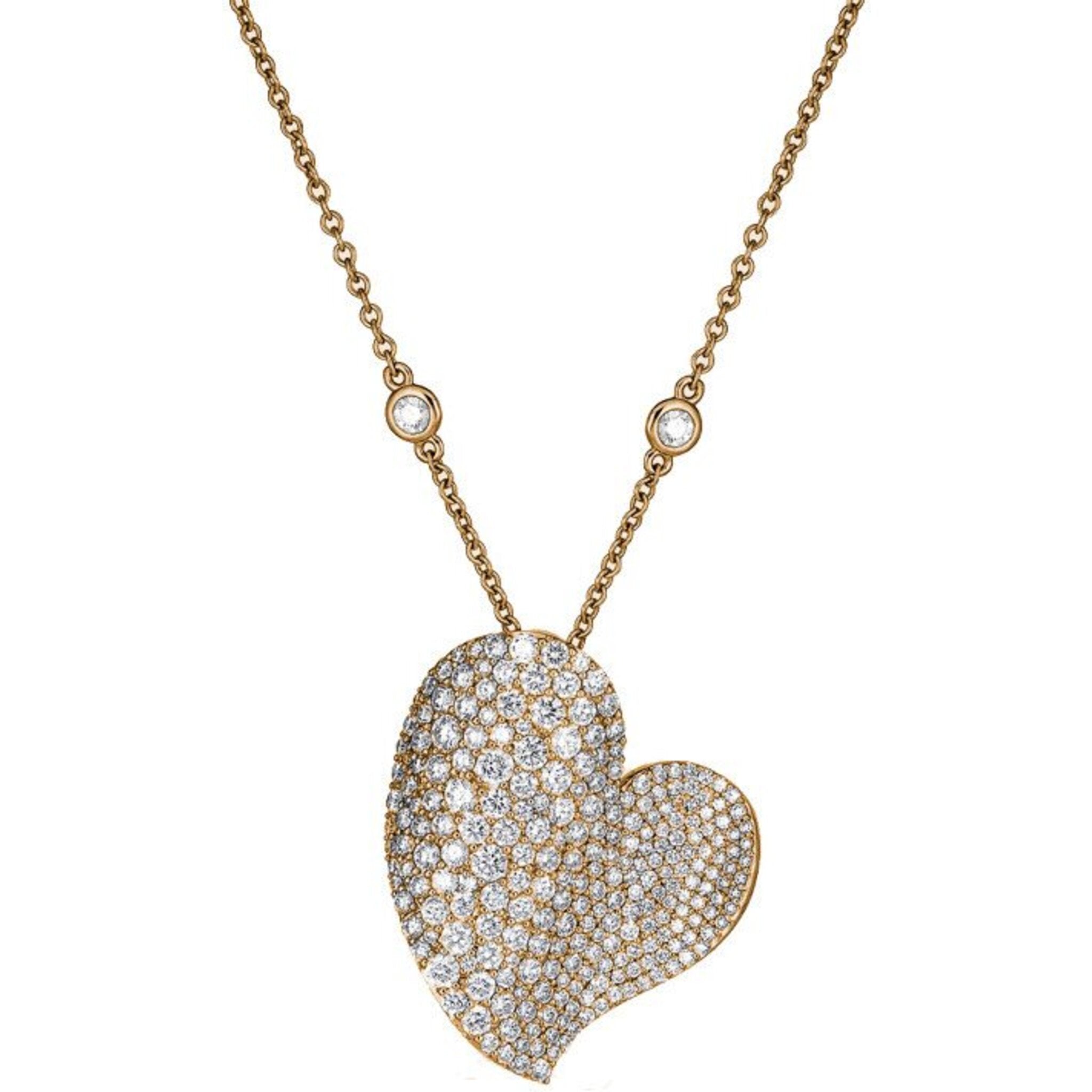 Piranesi - Large Wave Heart Necklace in Diamond - 18K Yellow Gold