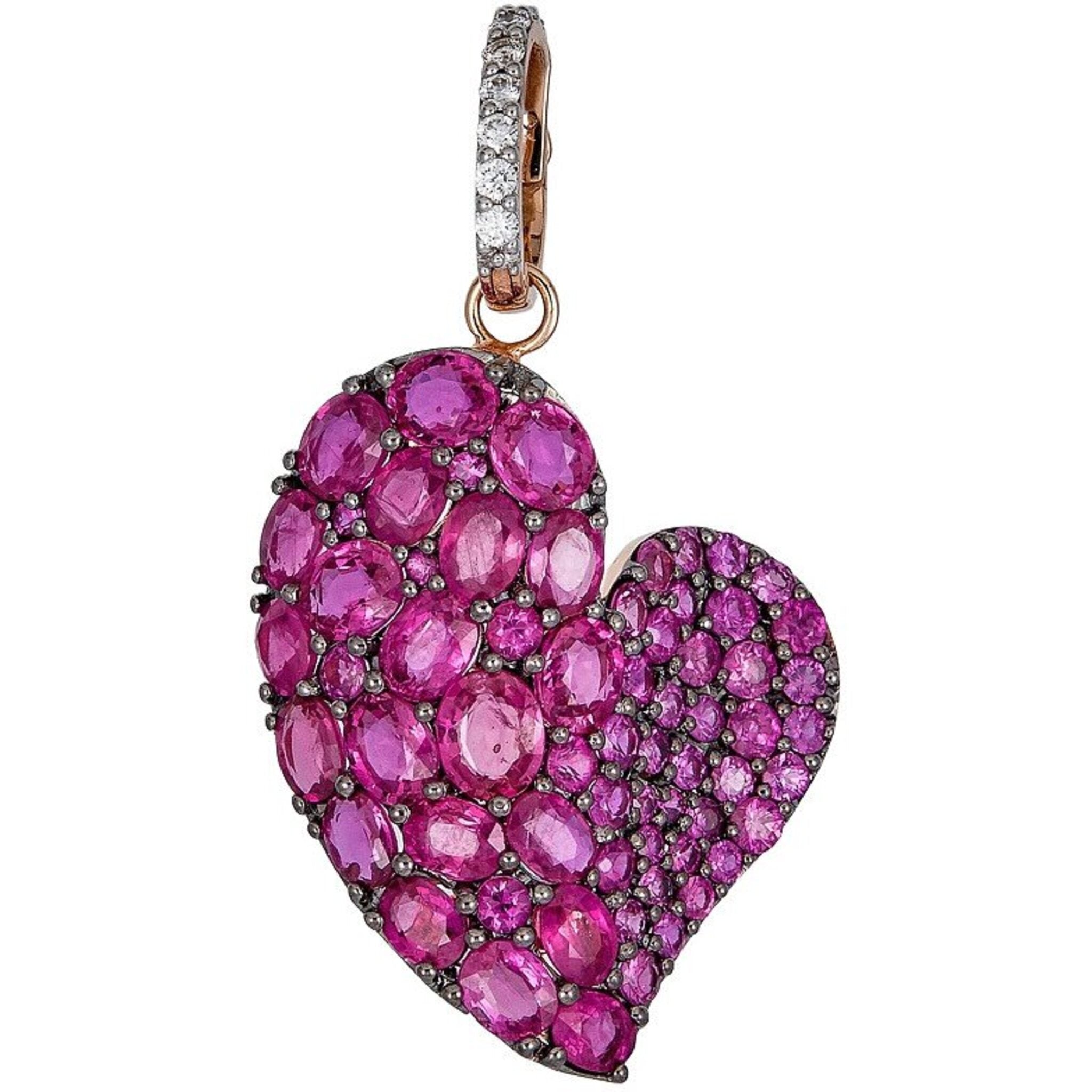 Piranesi - Large Wave Heart Pendant in Deep Pink Sapphire - 18K Rose Gold