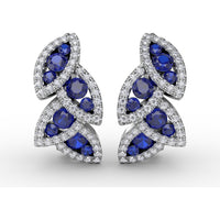 Leaf Motif Dangle Earrings with Pavé Diamonds and Mixed Shape Sapphires by Fana - 1.17 Carat Total Gemstone Weight
