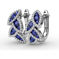 Leaf Motif Dangle Earrings with Pavé Diamonds and Mixed Shape Sapphires by Fana - 1.17 Carat Total Gemstone Weight