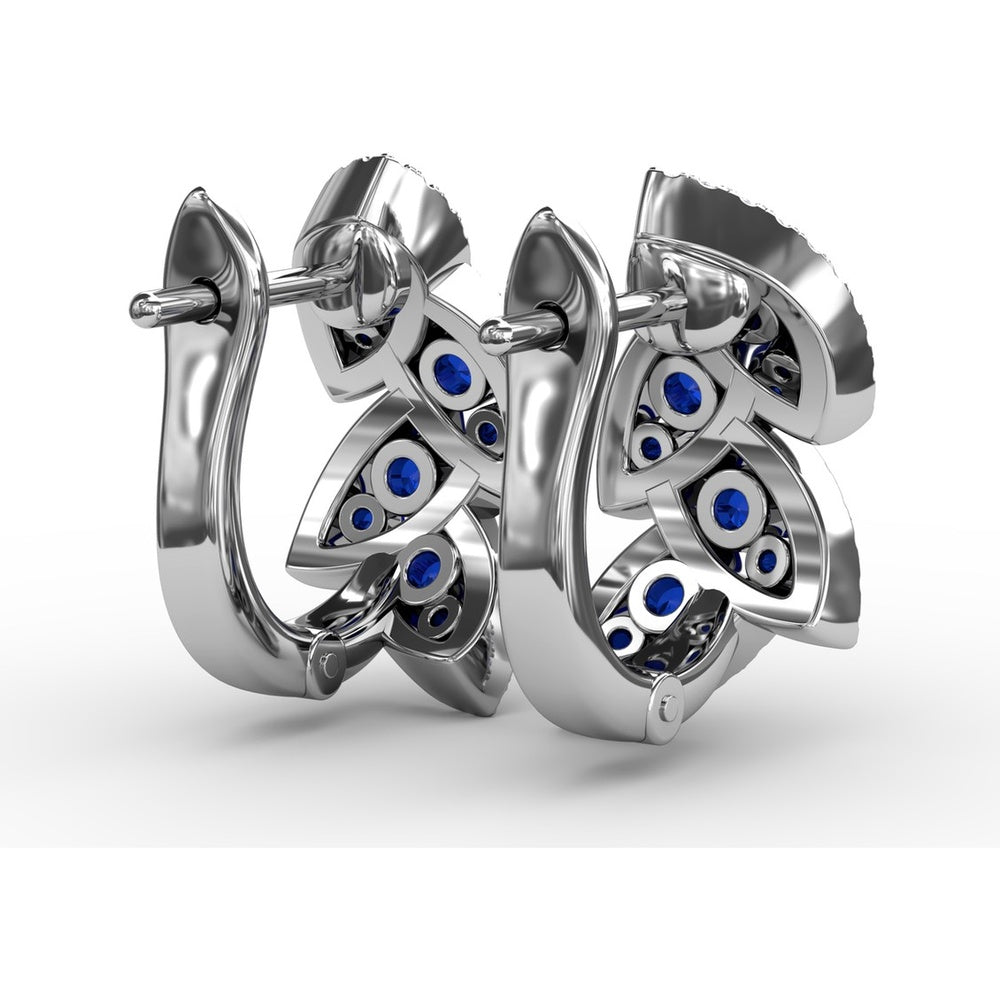 Leaf Motif Dangle Earrings with Pavé Diamonds and Mixed Shape Sapphires by Fana - 1.17 Carat Total Gemstone Weight