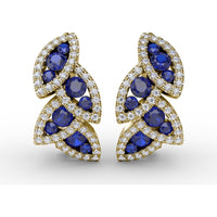 Leaf Motif Dangle Earrings with Pavé Diamonds and Mixed Shape Sapphires by Fana - 1.17 Carat Total Gemstone Weight