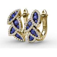 Leaf Motif Dangle Earrings with Pavé Diamonds and Mixed Shape Sapphires by Fana - 1.17 Carat Total Gemstone Weight