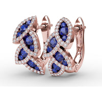 Leaf Motif Dangle Earrings with Pavé Diamonds and Mixed Shape Sapphires by Fana - 1.17 Carat Total Gemstone Weight