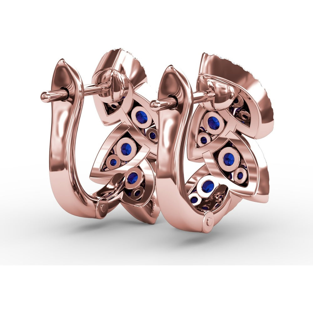 Leaf Motif Dangle Earrings with Pavé Diamonds and Mixed Shape Sapphires by Fana - 1.17 Carat Total Gemstone Weight