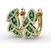 Leaf Motif Dangle Earrings with Pavé Diamonds and Round Emeralds by Fana - 1.07 Carat Total Gemstone Weight