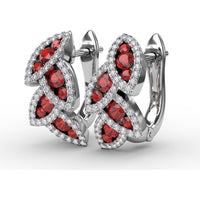 Leaf Motif Drop Earrings with Pavé Diamonds and Mixed-Cut Rubies by Fana - 1.17 Carat Total Gemstone Weight