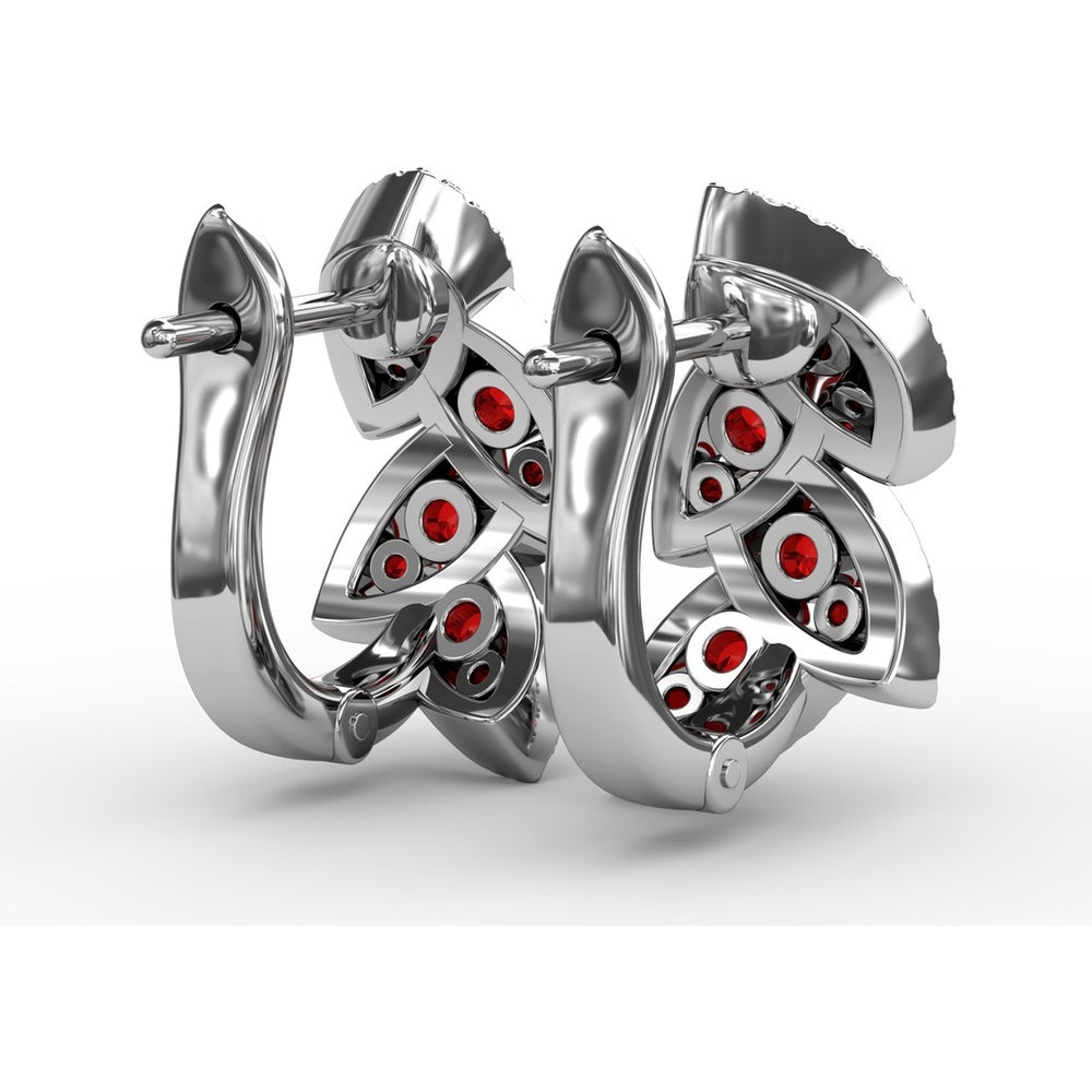 Leaf Motif Drop Earrings with Pavé Diamonds and Mixed-Cut Rubies by Fana - 1.17 Carat Total Gemstone Weight