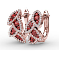 Leaf Motif Drop Earrings with Pavé Diamonds and Mixed-Cut Rubies by Fana - 1.17 Carat Total Gemstone Weight