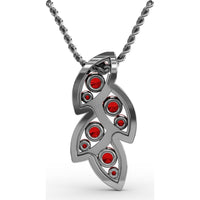 Leaf Motif Openwork Pendant with Pavé Diamonds and Round Rubies by Fana - 0.82 Carat Total Gemstone Weight