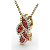 Leaf Motif Openwork Pendant with Pavé Diamonds and Round Rubies by Fana - 0.82 Carat Total Gemstone Weight