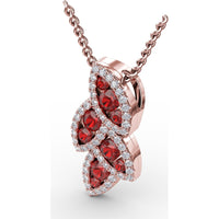 Leaf Motif Openwork Pendant with Pavé Diamonds and Round Rubies by Fana - 0.82 Carat Total Gemstone Weight