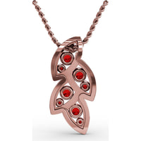 Leaf Motif Openwork Pendant with Pavé Diamonds and Round Rubies by Fana - 0.82 Carat Total Gemstone Weight