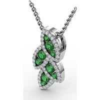 Leaf Motif Pendant with Pavé Diamonds and Round Emeralds by Fana - 0.76 Carat Total Gemstone Weight