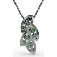 Leaf Motif Pendant with Pavé Diamonds and Round Emeralds by Fana - 0.76 Carat Total Gemstone Weight