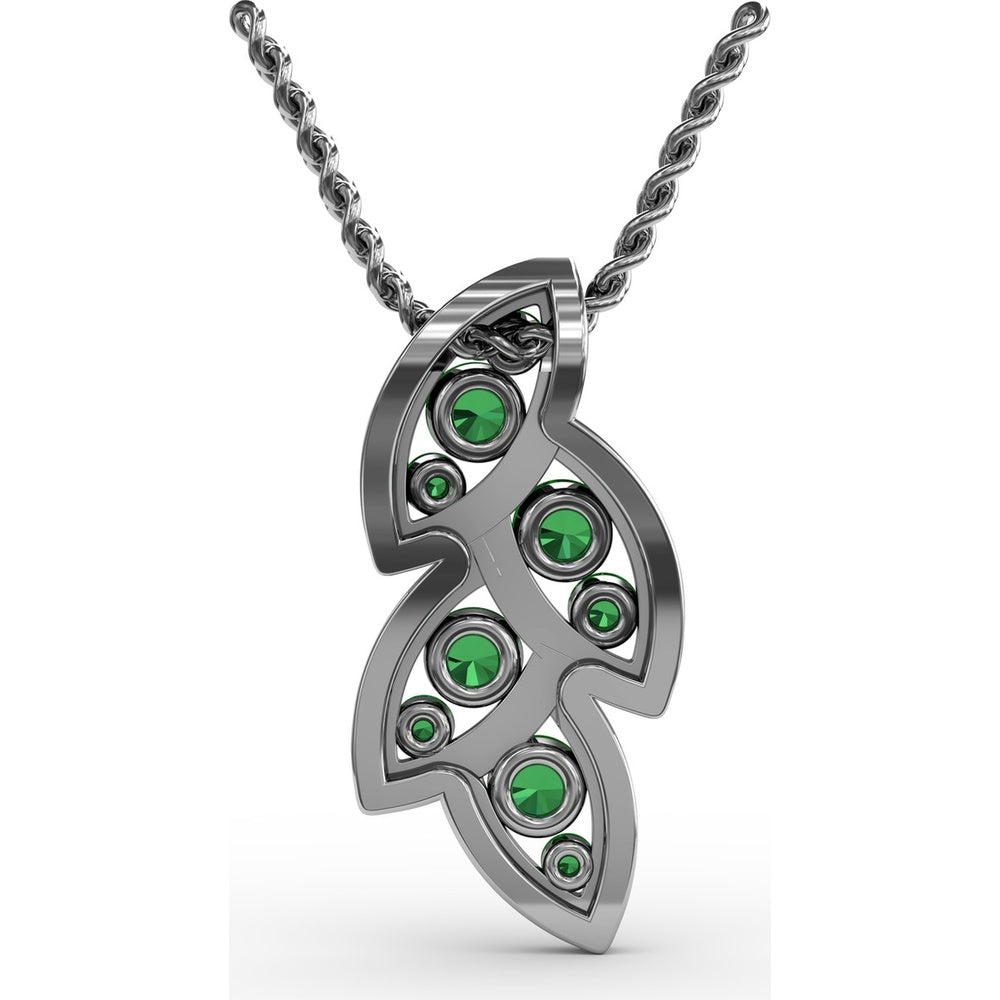 Leaf Motif Pendant with Pavé Diamonds and Round Emeralds by Fana - 0.76 Carat Total Gemstone Weight