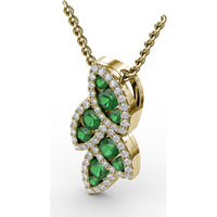 Leaf Motif Pendant with Pavé Diamonds and Round Emeralds by Fana - 0.76 Carat Total Gemstone Weight