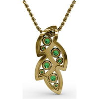 Leaf Motif Pendant with Pavé Diamonds and Round Emeralds by Fana - 0.76 Carat Total Gemstone Weight