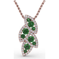 Leaf Motif Pendant with Pavé Diamonds and Round Emeralds by Fana - 0.76 Carat Total Gemstone Weight