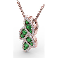 Leaf Motif Pendant with Pavé Diamonds and Round Emeralds by Fana - 0.76 Carat Total Gemstone Weight