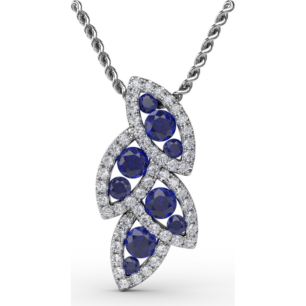 Leaf Motif Pendant with Round Blue Sapphires and Pavé Diamonds by Fana - 0.82 Carat Total Gemstone Weight