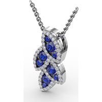 Leaf Motif Pendant with Round Blue Sapphires and Pavé Diamonds by Fana - 0.82 Carat Total Gemstone Weight
